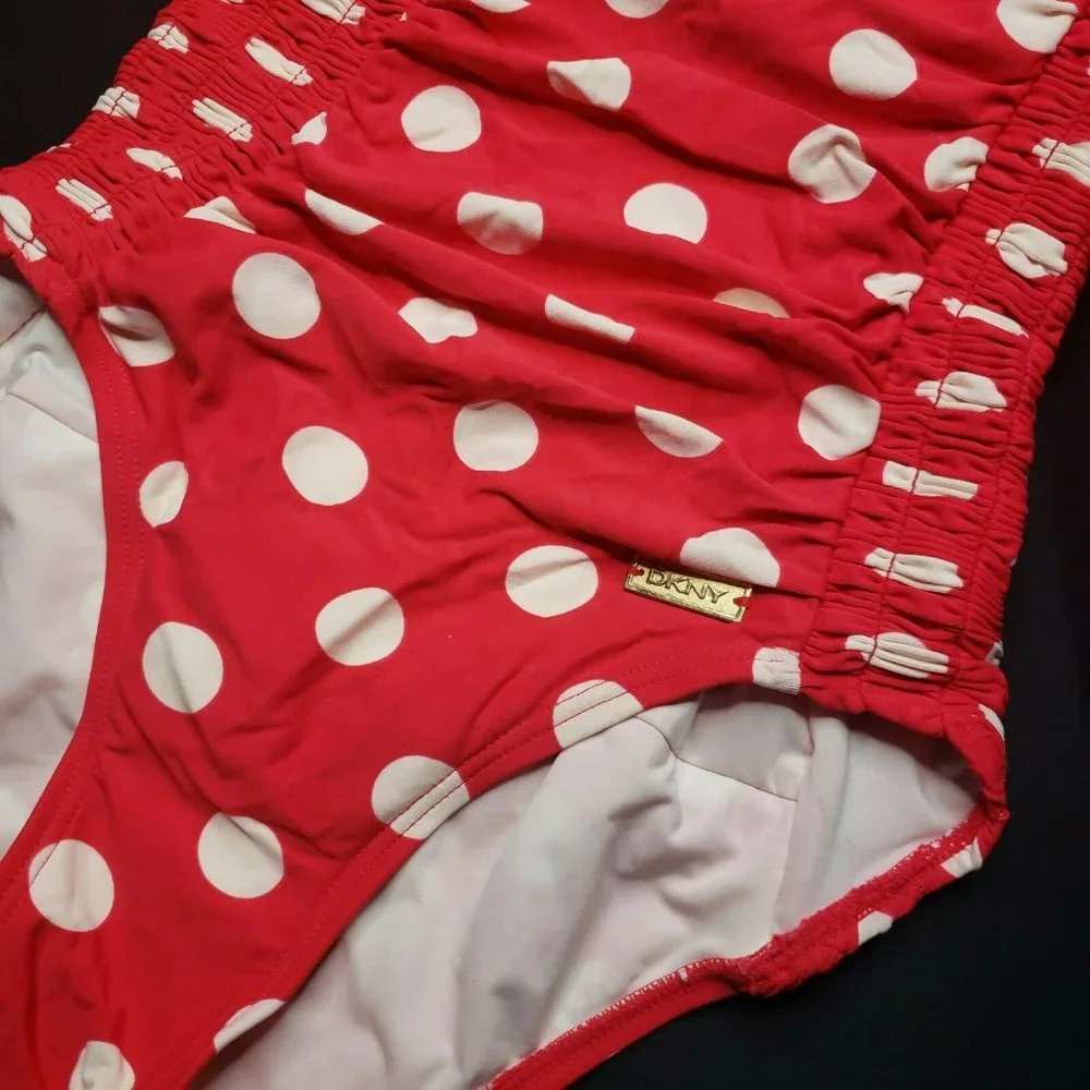 DKNY Swimwear One Piece 4 Red White Polka Dot - Picture 5 of 11